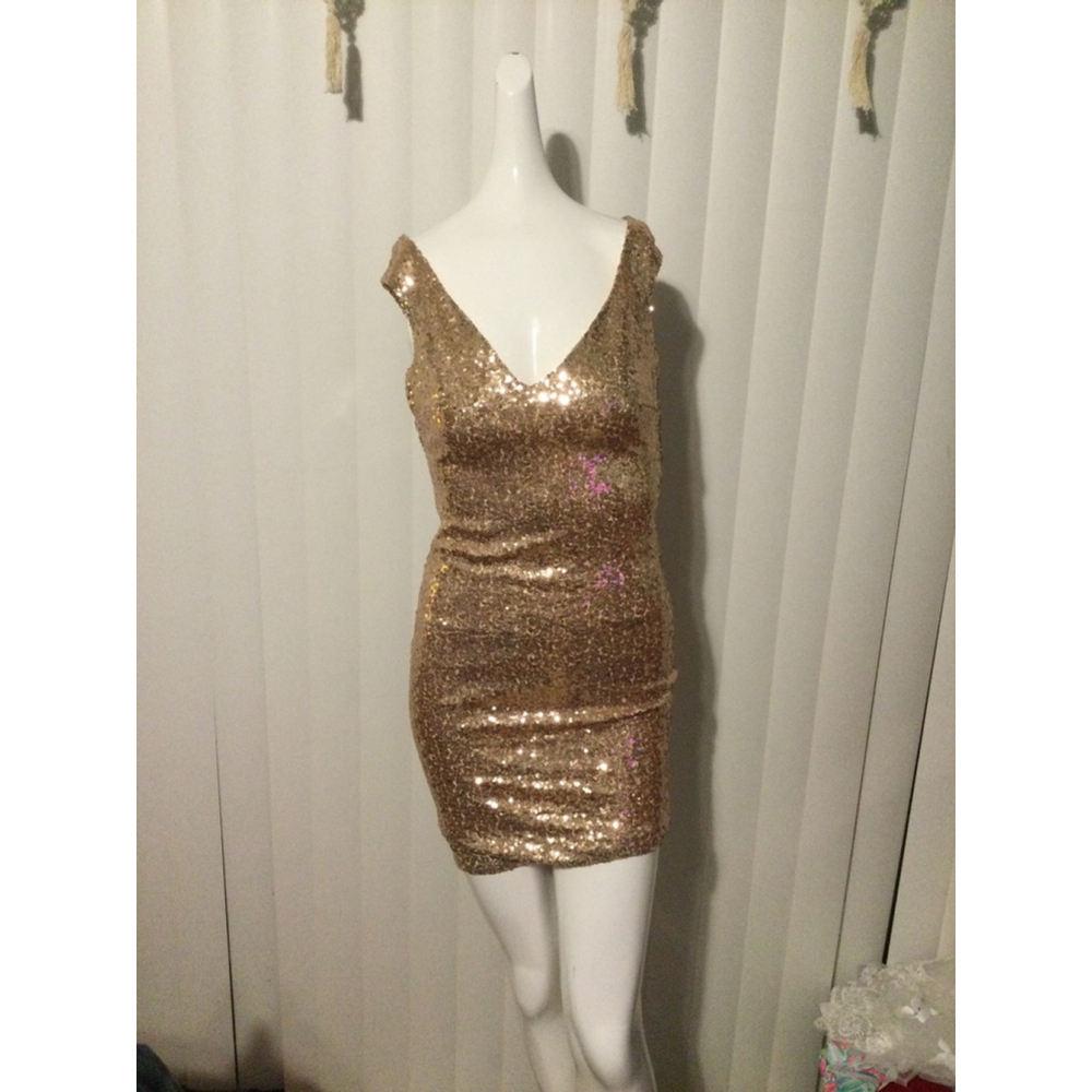 Women's Goddiva London Gold Sequin Mini Dress Size 8